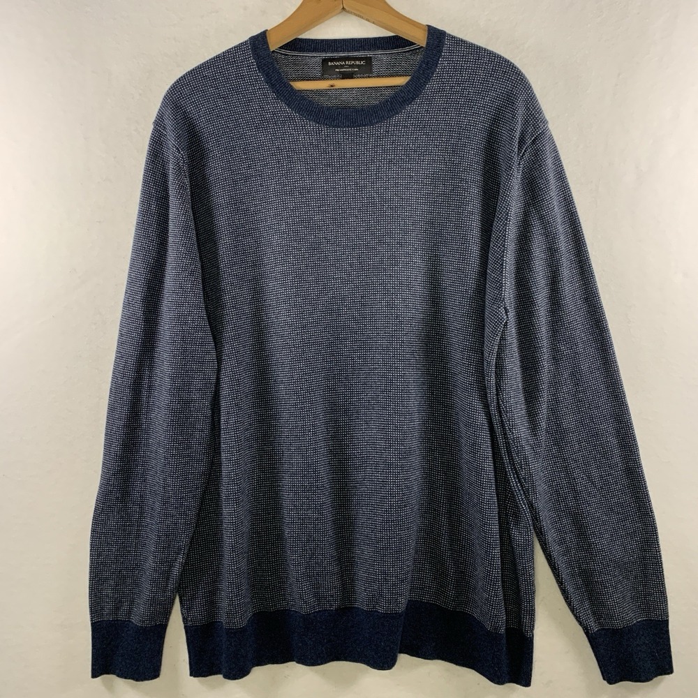 Banana Republic Mens Micro Birdseye Premium Luxe Yarn Sweater Sz‎ XL Navy Preppy